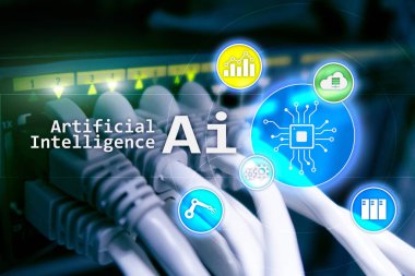 AI, yapay zeka, otomasyon ve modern bilgi teknolojisi kavramı sanal ekran üzerinde
