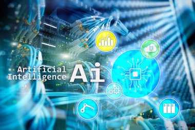 AI, yapay zeka, otomasyon ve modern bilgi teknolojisi kavramı sanal ekran üzerinde