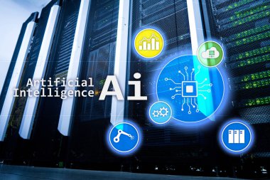 AI, yapay zeka, otomasyon ve modern bilgi teknolojisi kavramı sanal ekran üzerinde