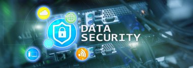 Veri güvenliği, siber suç önleme, dijital bilgi koruma. Kilit kutsal kişilerin resmi ve sunucu Oda arka plan