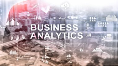 İş analytics kavramı çift pozlama arka plan üzerinde.
