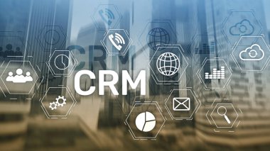 CRM, müşteri ilişkileri yönetimi sistemi kavramı bulanık arka plan üzerinde.