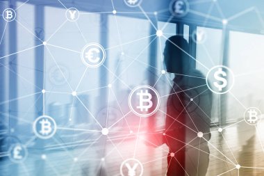 Çift Pozlama kavramı, Bitcoin ve blockchain. Dijital Ekonomi ve ticaret para