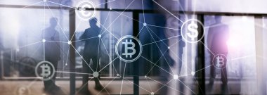 Çift Pozlama kavramı, Bitcoin ve blockchain. Dijital Ekonomi ve ticaret para