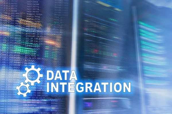 Data integration information technology concept on server room background