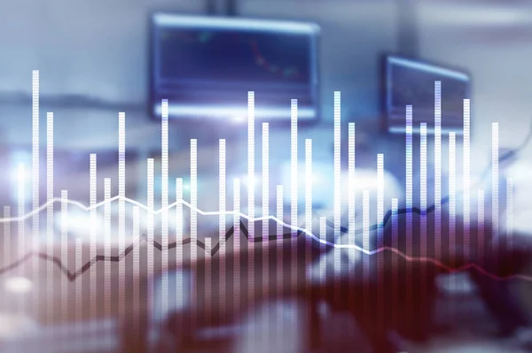 Doppia Esposizione Diagrammi Crescita Economica Sfondo Sfocato Concetto Impresa Investimento — Foto Stock