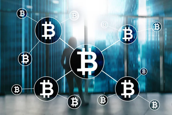Bitcoin Crypto Monnaie Blockchain Concept Technologie Sur Fond Flou Gratte — Photo