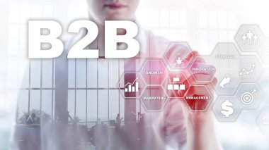 İş iş B2b - teknoloji gelecek için. İş modeli. Mali teknoloji ve iletişim kavramı