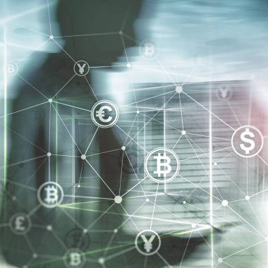 Çift Pozlama kavramı, Bitcoin ve blockchain. Dijital Ekonomi ve ticaret para