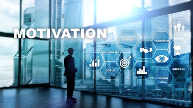 İş öğeleri ile motivasyon kavramı. İş takım. Mali kavramı üzerinde arka plan bulanık. Karışık teknik