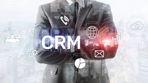 Crm Концепция Системы Управления Взаимоотношениями Клиентами Абстрактном Размытом Фоне — стоковое фото