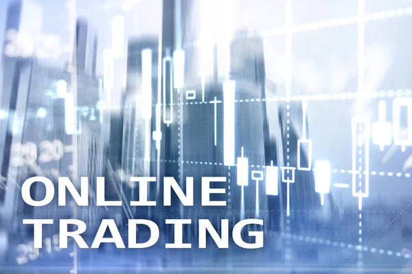 Online Συναλλαγών Forex Επενδυτική Ιδέα Σχετικά Φόντο Θολή Επιχειρηματικό Κέντρο — Φωτογραφία Αρχείου