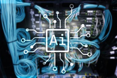 AI, yapay zeka, otomasyon ve modern bilgi teknolojisi kavramı sanal ekran üzerinde