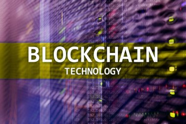 Blockchain teknoloji, cryptocurrency incelemesi. Sunucu odası veri büyük merkezi