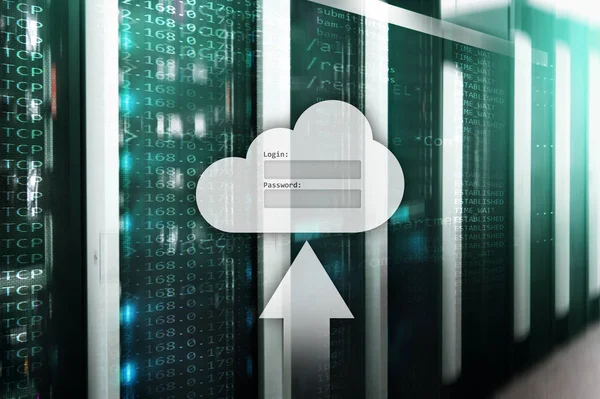 Cloud Storage Data Access Login Password Request Window Server Room — Stock Photo, Image