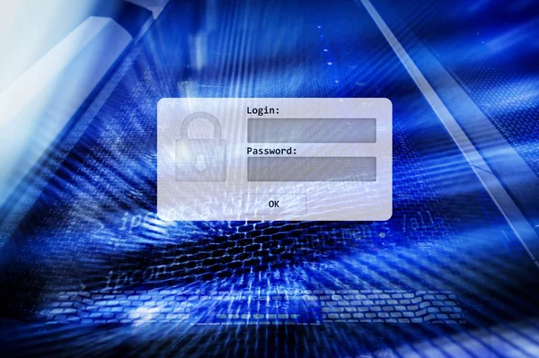 Serverrum Login Och Lösenord Begäran Tillgång Till Data Och Säkerhet — Stockfoto