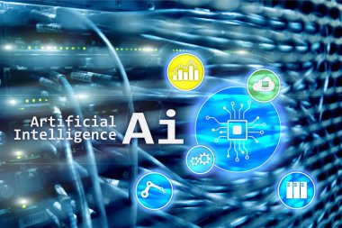 AI, yapay zeka, otomasyon ve modern bilgi teknolojisi kavramı sanal ekran üzerinde
