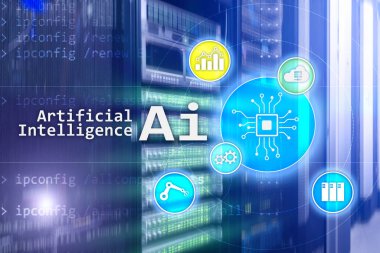 AI, yapay zeka, otomasyon ve modern bilgi teknolojisi kavramı sanal ekran üzerinde
