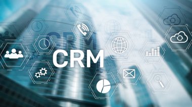 CRM, müşteri ilişkileri yönetimi sistemi kavramı bulanık arka plan üzerinde