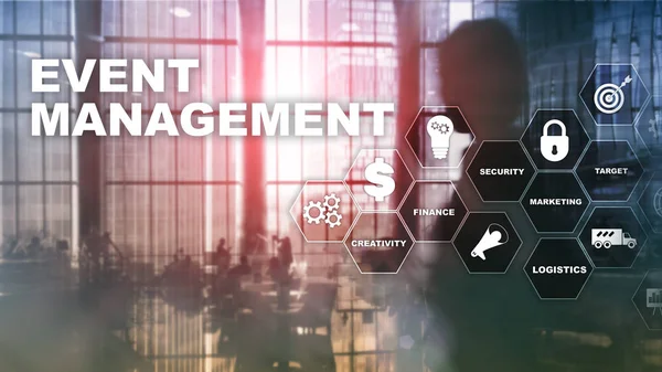 Event management Concept. Event management flowchart. Event management related items. Mixed media business.