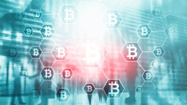 Blockchain kripto para birimi konseptinde işadamı. Karışık ortam.