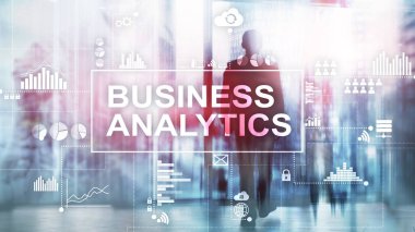 İş analytics kavramı çift pozlama arka plan üzerinde.