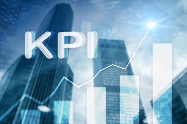 KPI - Anahtar Performans Göstergesi. İş ve teknoloji kavramı. Çoklu maruz kalma, karışık medya. Bulanık arka planda mali konsept.