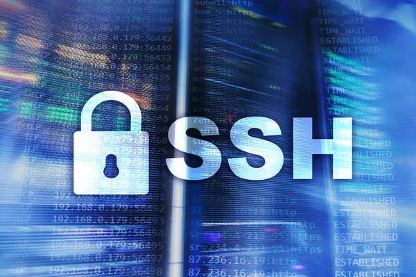 SSH, Secure Shell protocol and software. Data protection, internet and telecommunication concept.