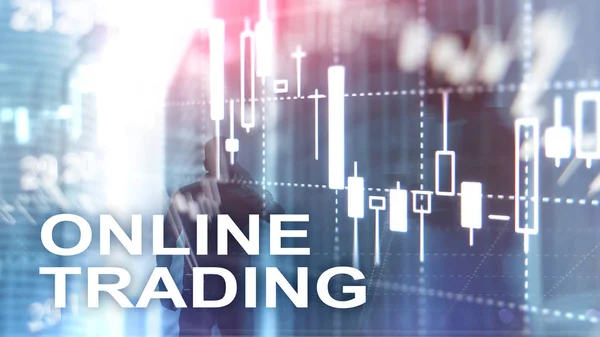 Online, Forex trading, investeringen concept inzake wazig zakelijke centrum achtergrond. — Stockfoto