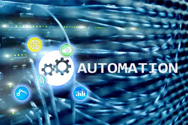 İş süreci ve yenilik teknoloji imalat Otomasyonu. Sunucu odası arka plan üzerinde Internet ve teknoloji kavramı.