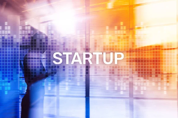 Startup concept with double exposure diagrams blurred background. — Stock Photo, Image