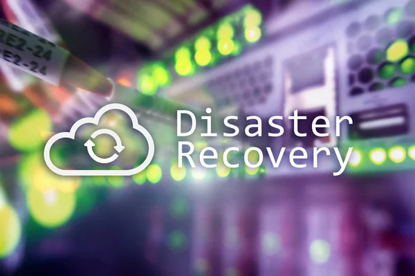 DIsaster recovery. Data loss prevention. Server room on background. — Stock Photo, Image