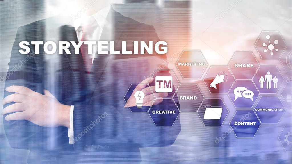 Storytelling. Story Telling Financial Business concept. Abstract blurred background.