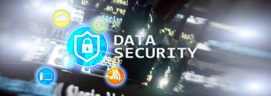 Veri güvenliği, siber suç önleme, dijital bilgi koruma. Kilit kutsal kişilerin resmi ve sunucu Oda arka plan