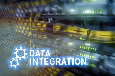 Veri entegrasyon bilgi teknolojisi kavramı sunucu Oda zemin üzerine.