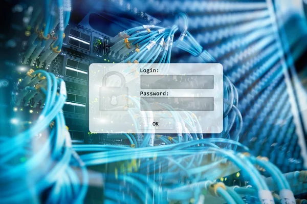 Server room, login and password request, data access and security. — Stock Photo, Image