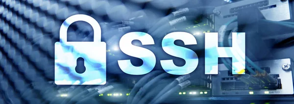 SSH, Secure Shell-protokollet och programvara. Data skydd, internet och telekommunikation koncept. — Stockfoto