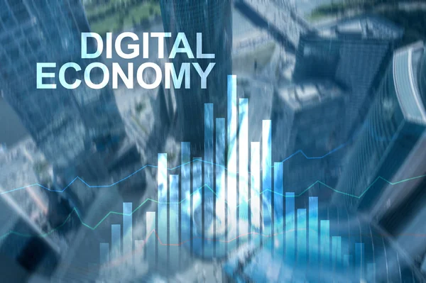 Digitale Wirtschaft, Finanztechnologie-Konzept auf verschwommenem Hintergrund. — Stockfoto