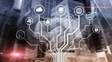 Bulanık iş merkezi zemin üzerine telekomünikasyon ve çok kavramı.