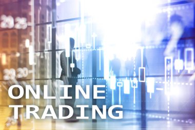 Online ticaret, Forex, yatırım kavramı bulanık iş merkezi zemin üzerine.