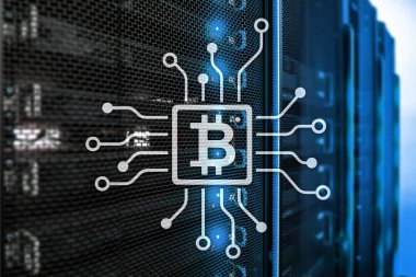 Bitcoin, sunucu Oda zemin üzerine Blockchain kavramı.