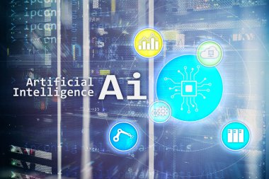 AI, yapay zeka, otomasyon ve modern bilgi teknolojisi kavramı sanal ekran üzerinde