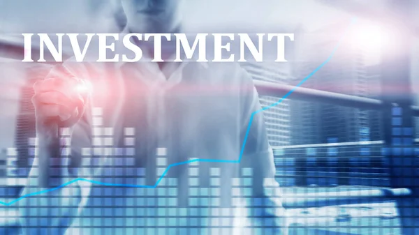 Investering, Roi, financiële markt concept. Dubbele blootstelling . — Stockfoto