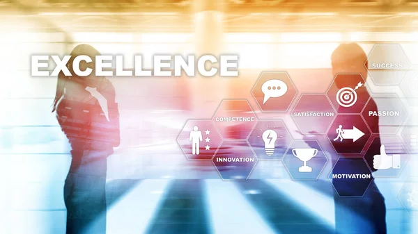 Achieve Business Excellence as concept. Pursuit of excellence. Blurred business center background. — Stock Photo, Image