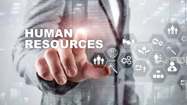 Humán erőforrás HR menedzsment koncepció. Humánerőforrás-bázis, ügyfélszolgálat és alkalmazottak. — Stock Fotó