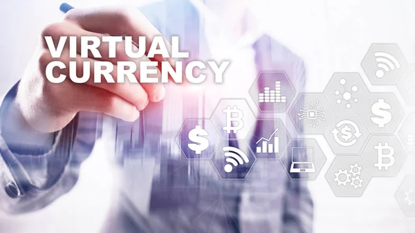 Wirtualna wymiana walut, koncepcja inwestycyjna. Symbole walut na wirtualnym ekranie. Kontekst technologii finansowych. — Zdjęcie stockowe
