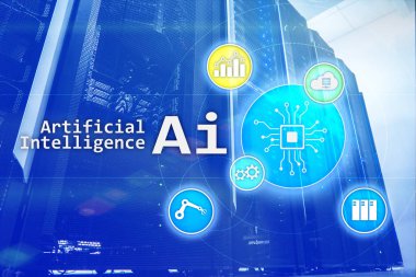 AI, yapay zeka, otomasyon ve modern bilgi teknolojisi kavramı sanal ekran üzerinde
