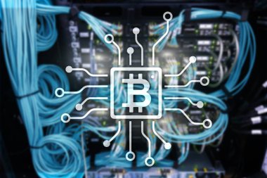 Bitcoin, sunucu Oda zemin üzerine Blockchain kavramı.