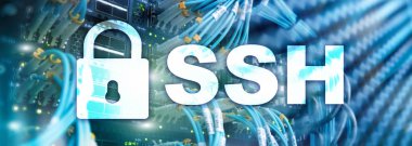 SSH Güvenli deniz hayvanı kabuğu Protokolü ve yazılım. Veri koruma, Internet ve telekomünikasyon kavramı.