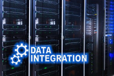 Veri entegrasyon bilgi teknolojisi kavramı sunucu Oda zemin üzerine.
